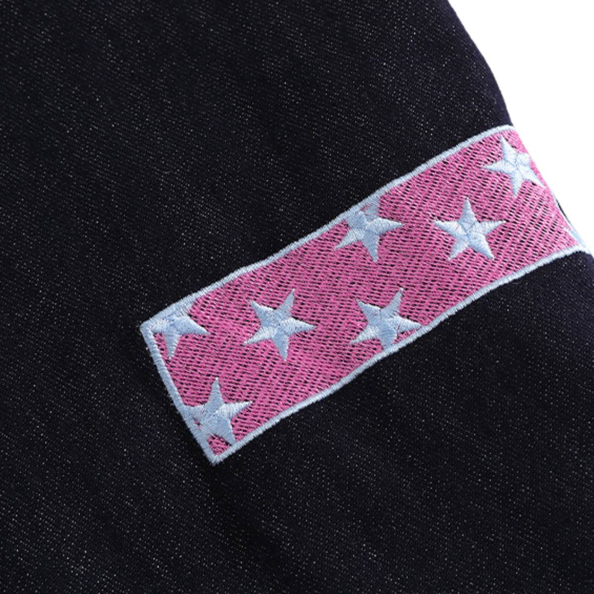 Washed Contrast Star Heart Embroidered Button Wide-Leg Bermuda Shorts