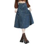High-Rise Denim Midi Flounce Skirt