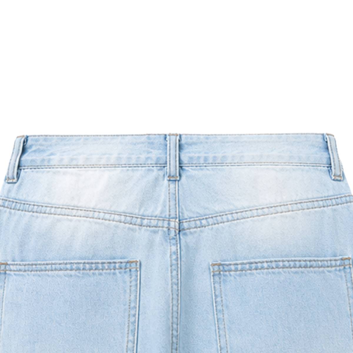 Light Wash Utility Cargo Pocket Wide Leg Jeans