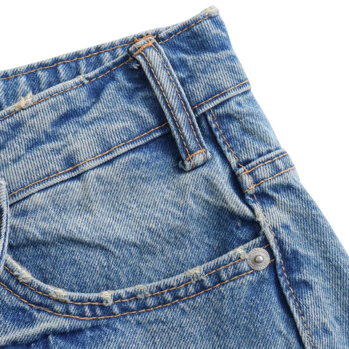 Crossover Asymmetric Waist Distressed Denim Mini Skirt