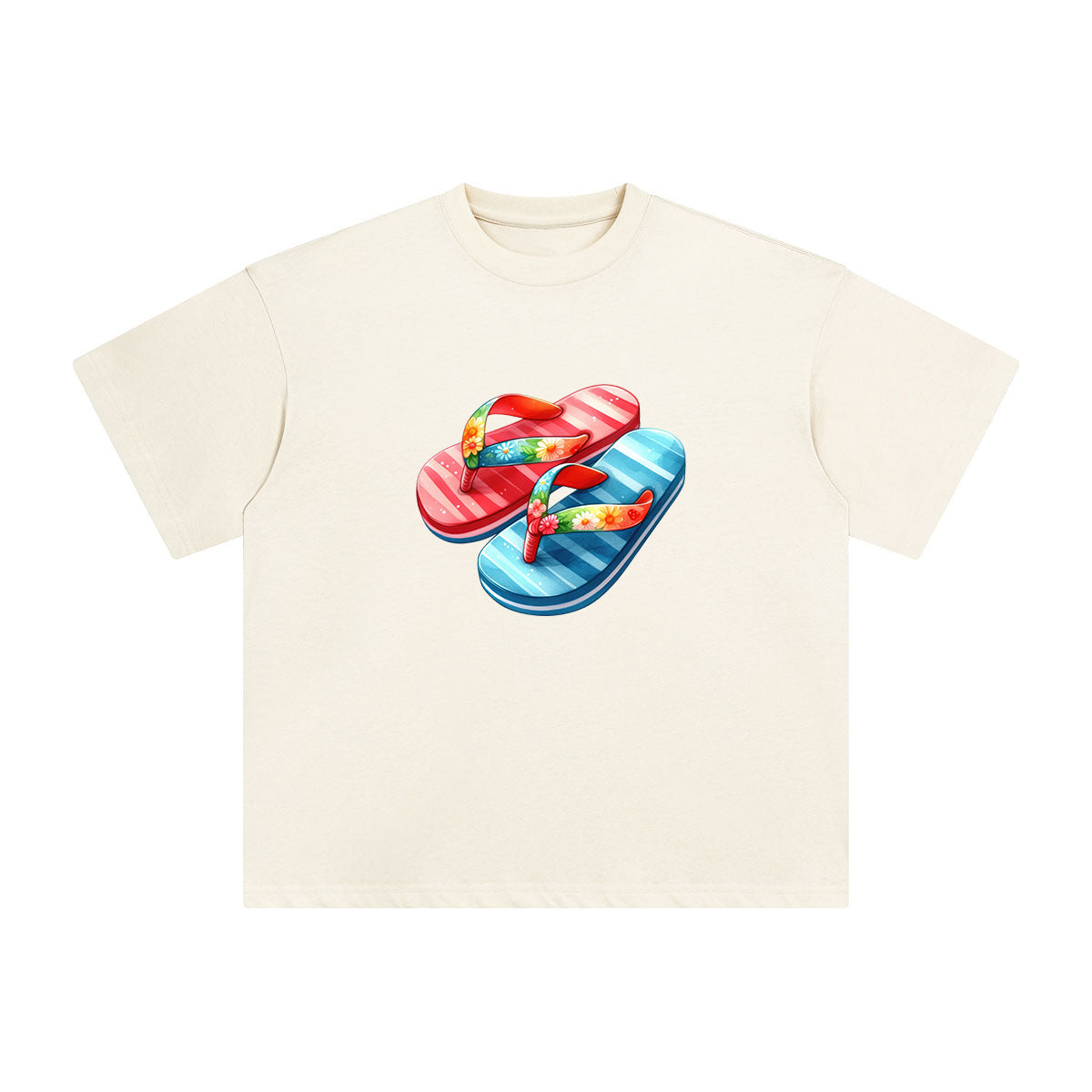 Couple Beach Slippers Comic Graphic Tee-INNBLAC Fashion Apparel