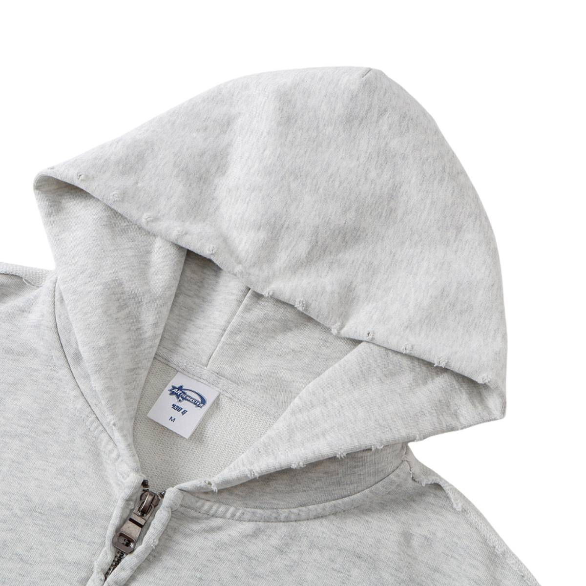 Washed Raw Edge Double Slider Zip Hoodie