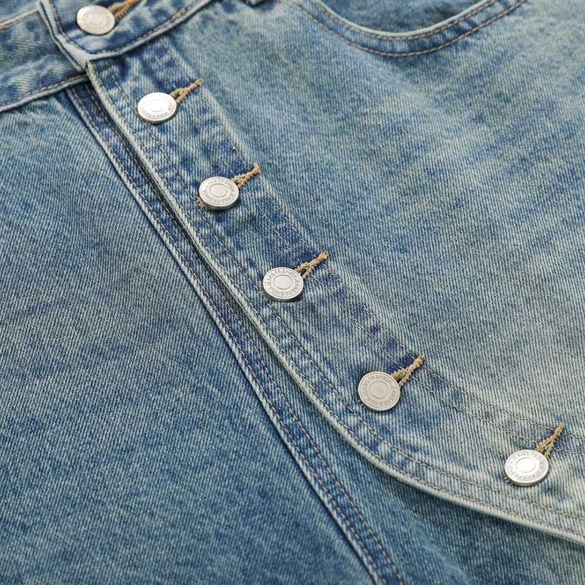 Vintage Washed Asymmetrical Button Denim Bermuda Shorts