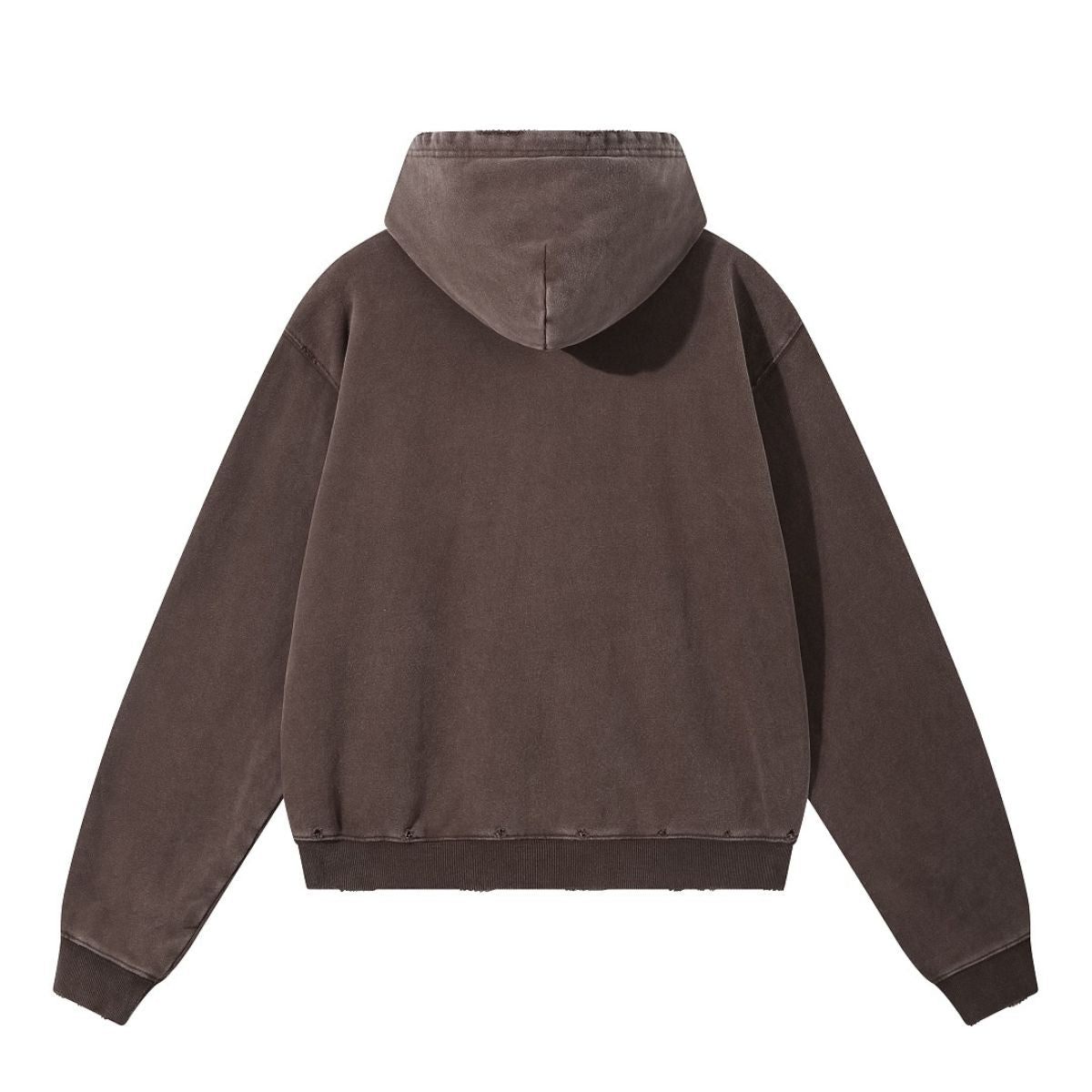 Boxy Cropped Stacked Sleeve Ripped Distressed Full Zip Hoodie