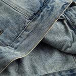 Men's Heavy Washed Distressed Retro Blue Simple Casual Denim Jacket