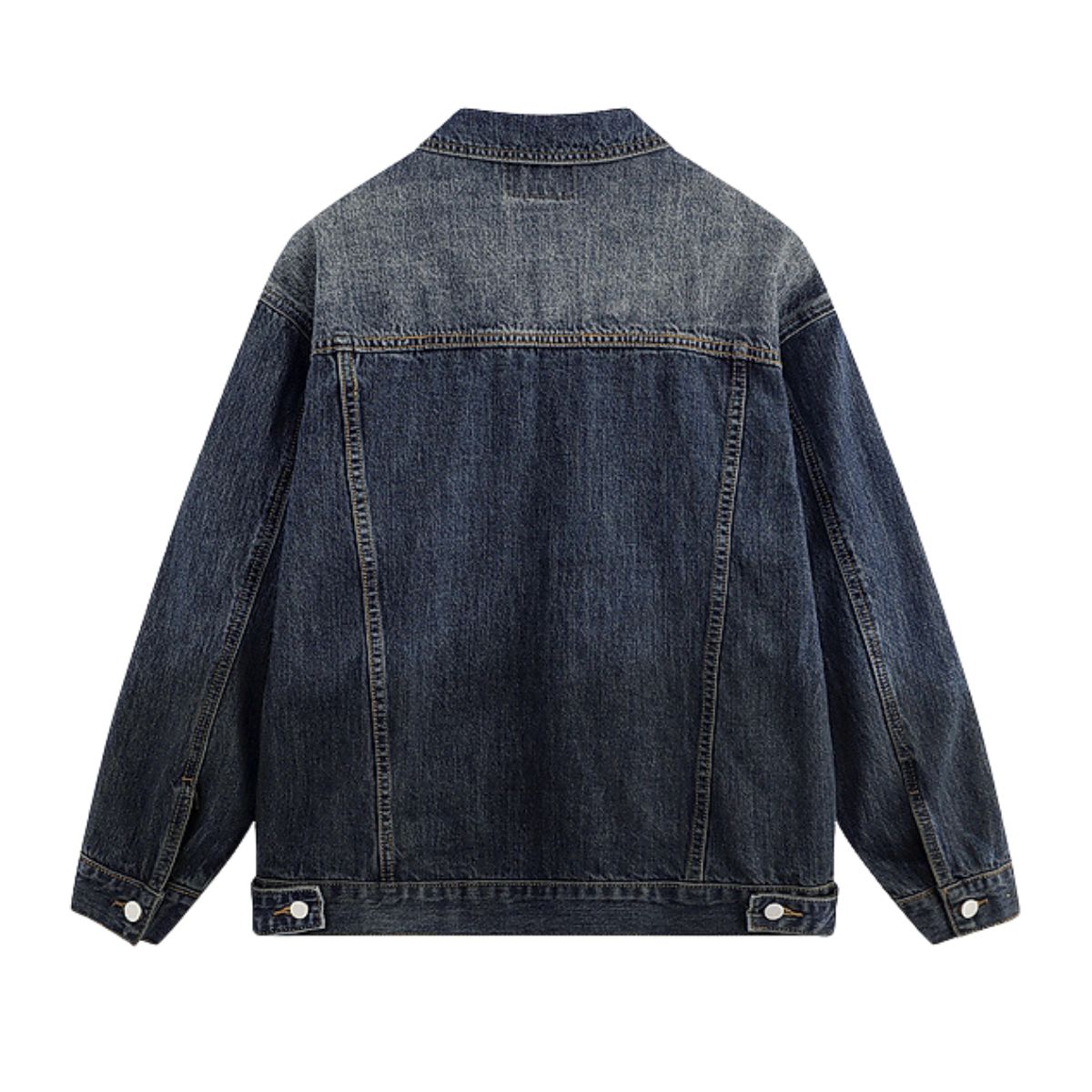 Unisex Retro Street style Distressed Washed Blue&yellow Mud-dyed Denim Jacket