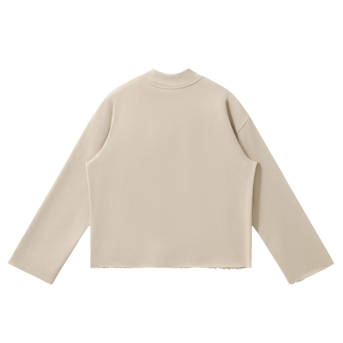 Short‑Wide Mock Neck Sweatshirt With Raw Frayed Loop Hem