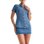 Conjunto de top de manga corta de mezclilla y minifalda