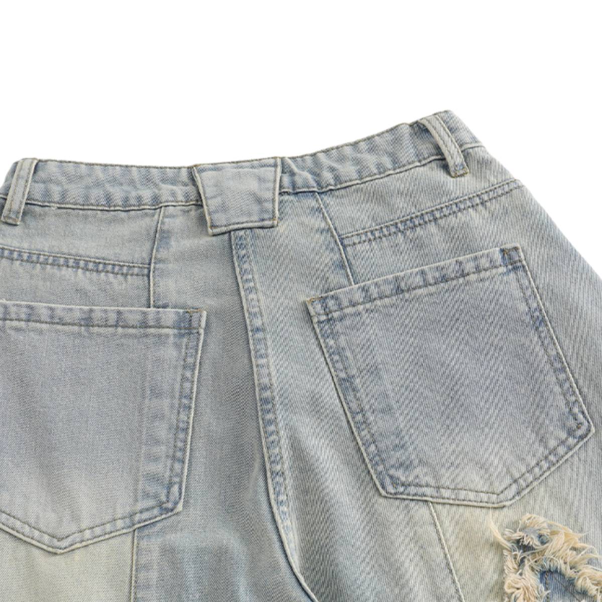 American Retro Frayed Hem Star Graphic Loose Fit Denim Trousers