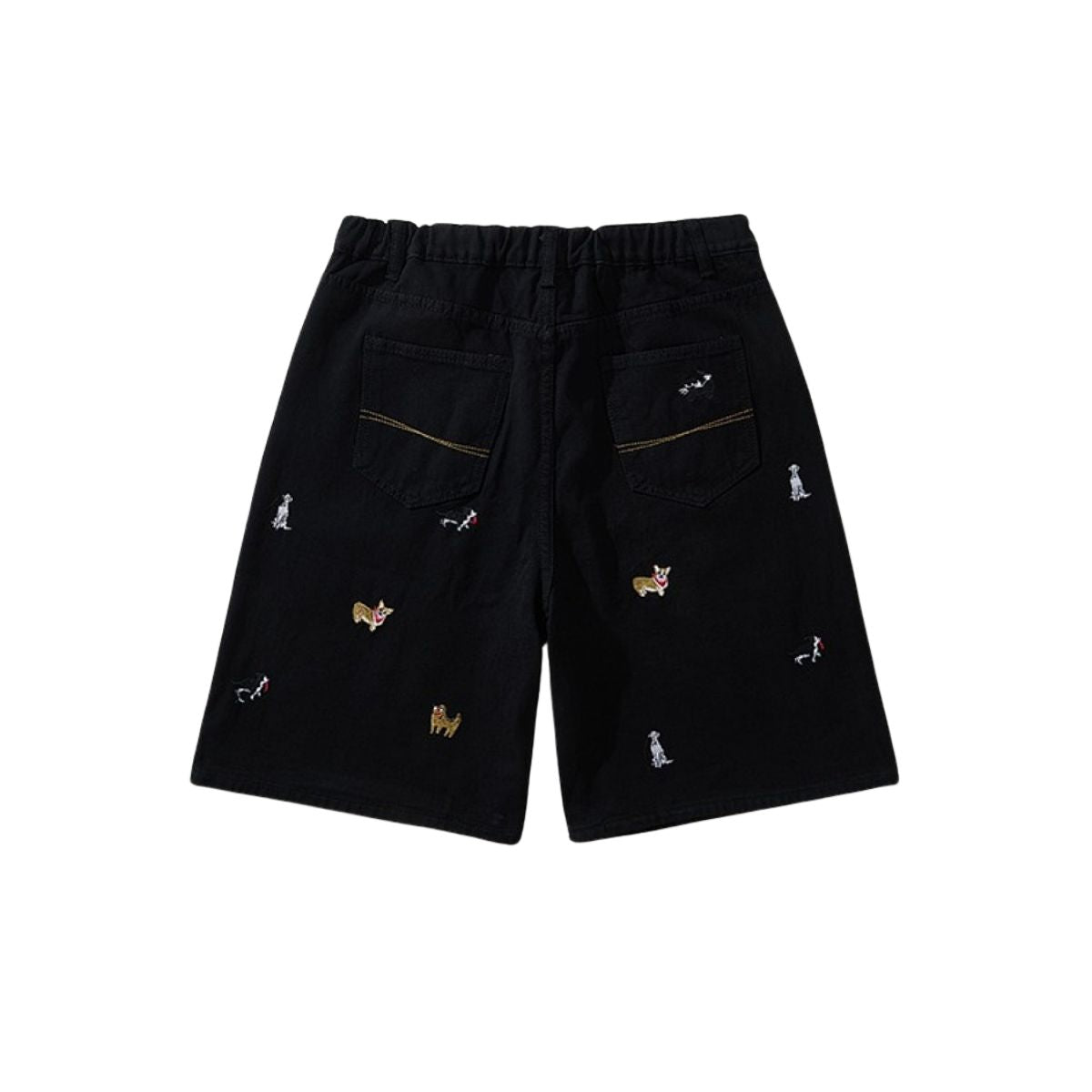 Dog Embroidery Loose Fit Denim Shorts