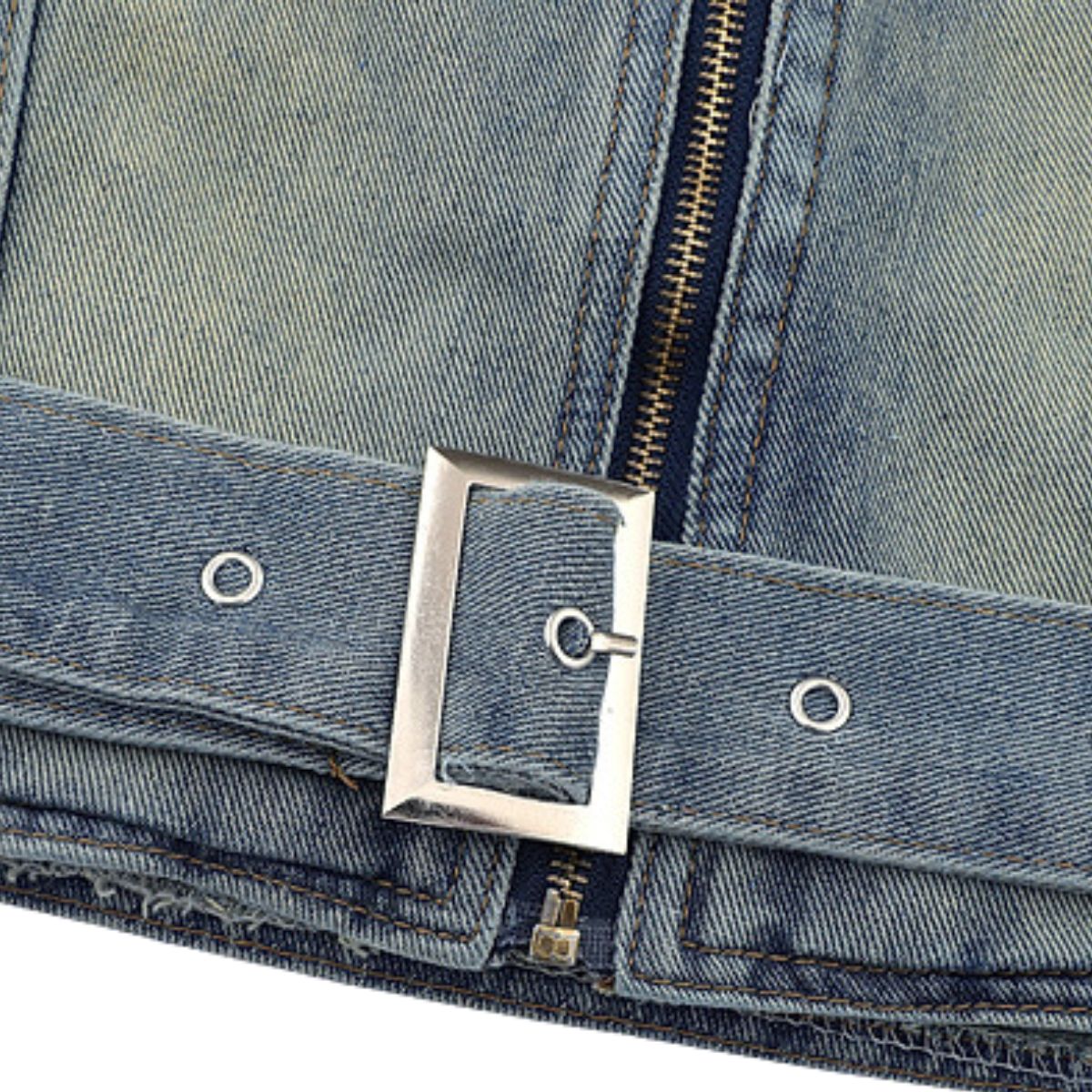 Men's American Zipper Design Washed Distressed Denim Jacket