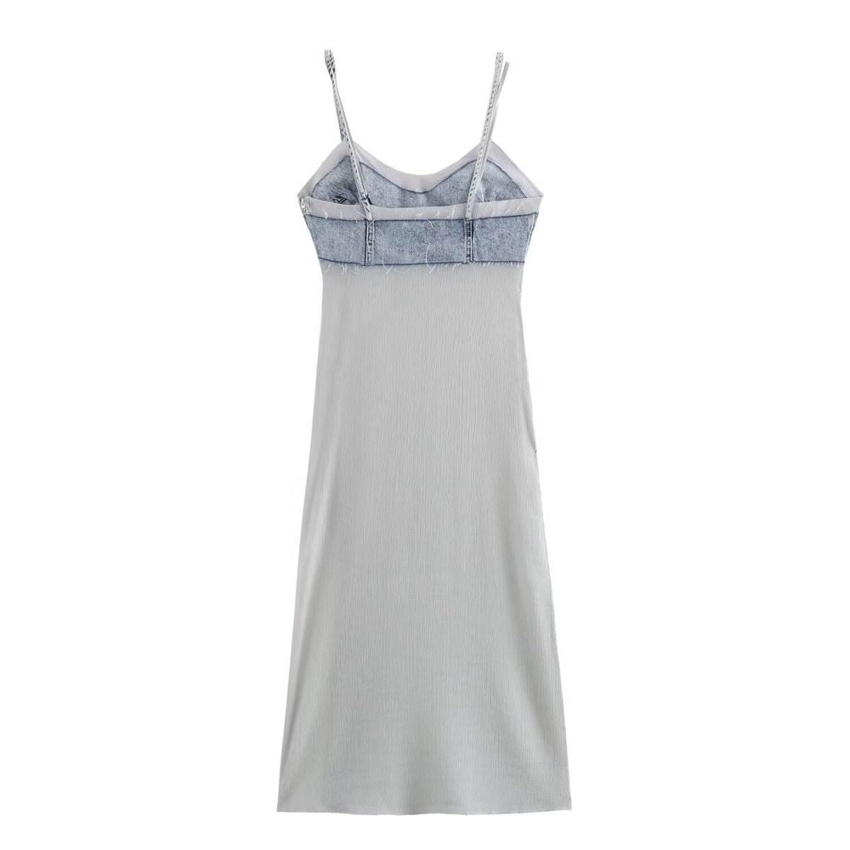 Spaghetti Straps Patchwork Denim Maxi Dress