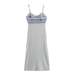 Spaghetti Straps Patchwork Denim Maxi Dress