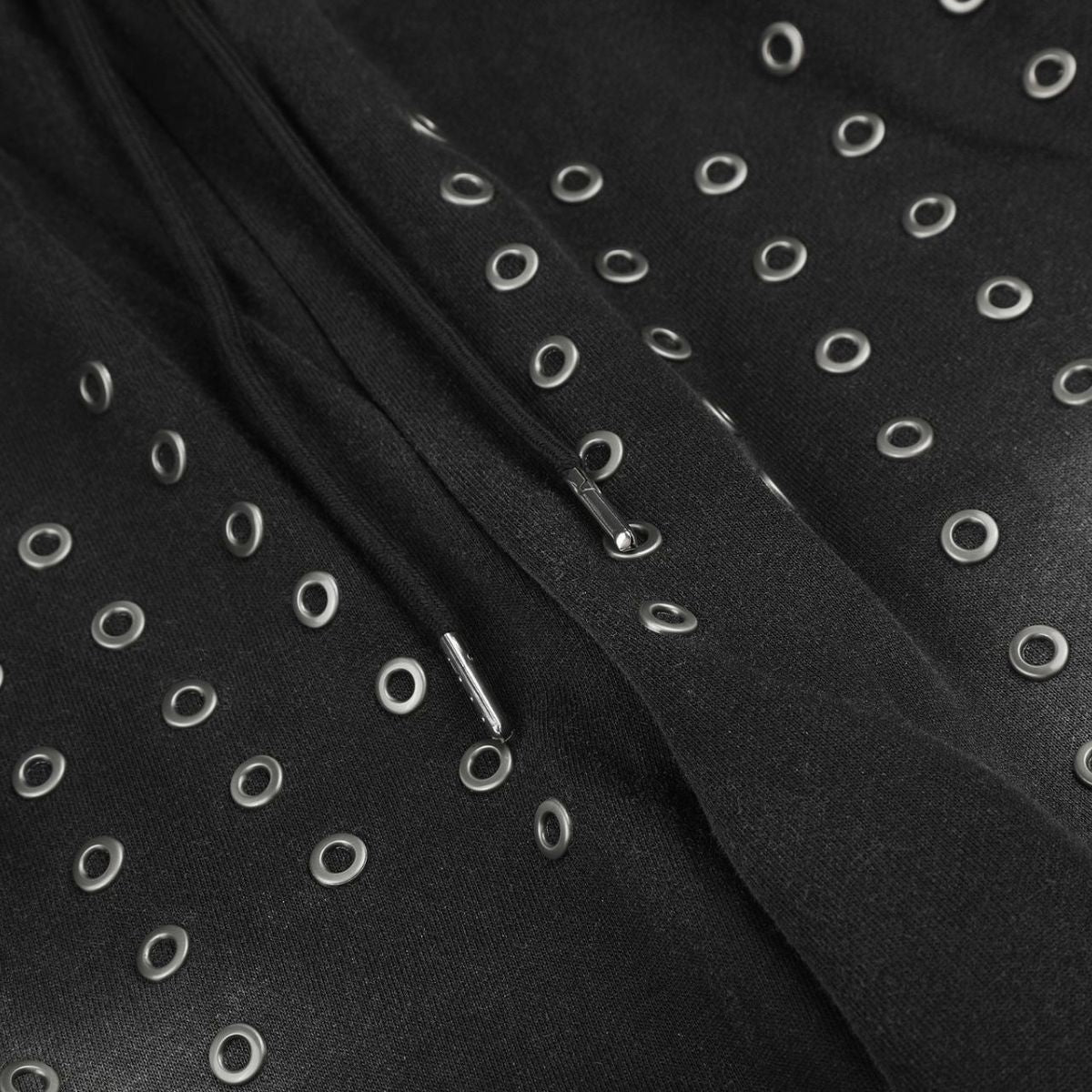Vintage Washed Distressed Eyelet‑Stud Relaxed Wide‑Leg Trousers