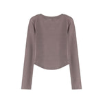 Women's Cotton Snow Wash U Neck Long Sleeve Cropped T-Shirt