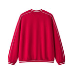 V Neck Contrast Color Drop Shoulder Sweatshirt Loose Fit Ribbed Cuffs
