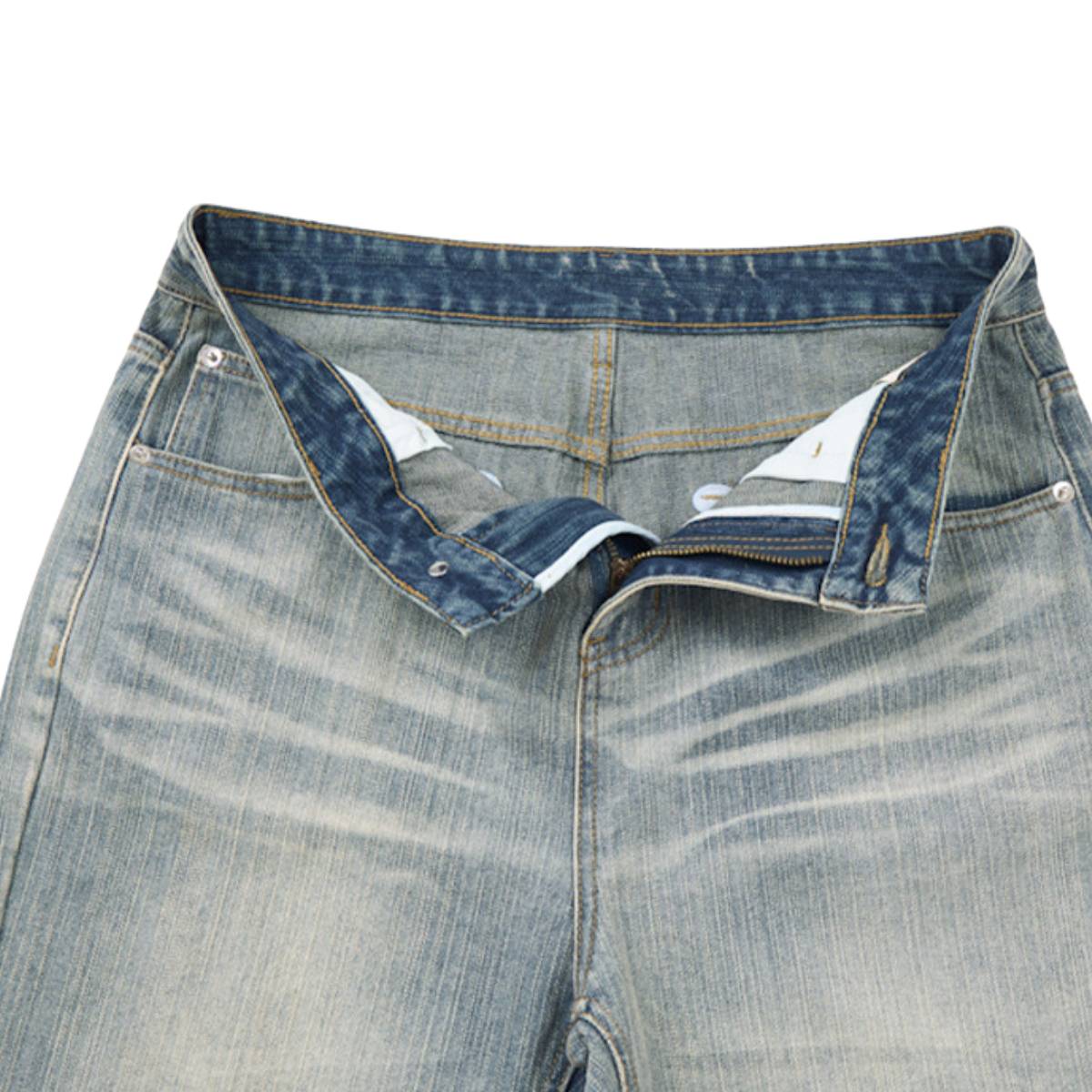 Gradient Washed High Rise Curved Leg Loose Wide Leg Denim Jeans