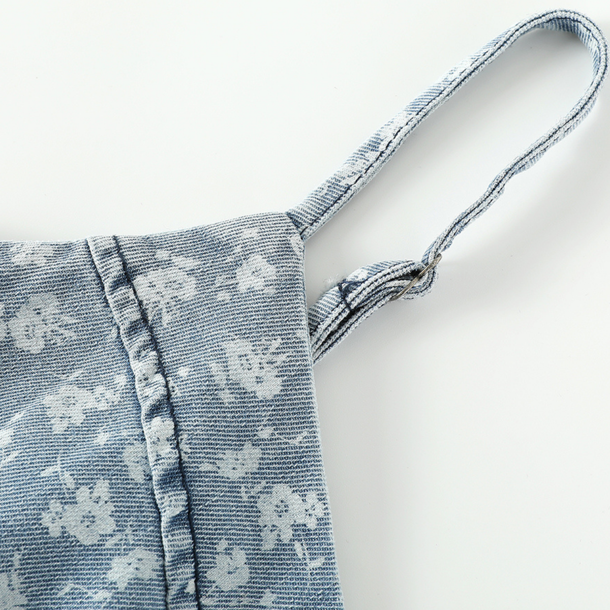 Floral Print Denim Spaghetti-Strap Dress