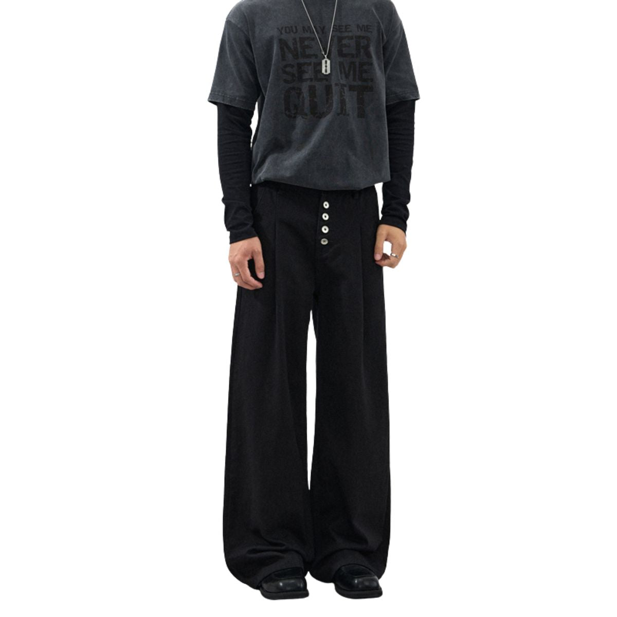 Button‑Fly Pleated Wide Leg Trousers