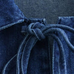 Women's Lapel Long-sleeved Lace-up Washed Denim Shirt