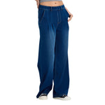 High Waist Vintage Knit Denim Wide Leg Casual Jeans with Pockets