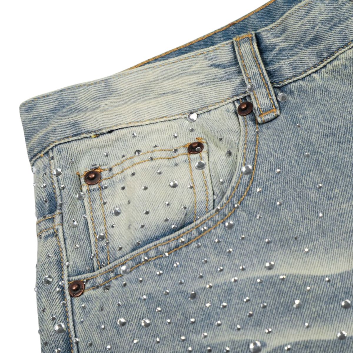 Rhinestone Washed Flare Jeans
