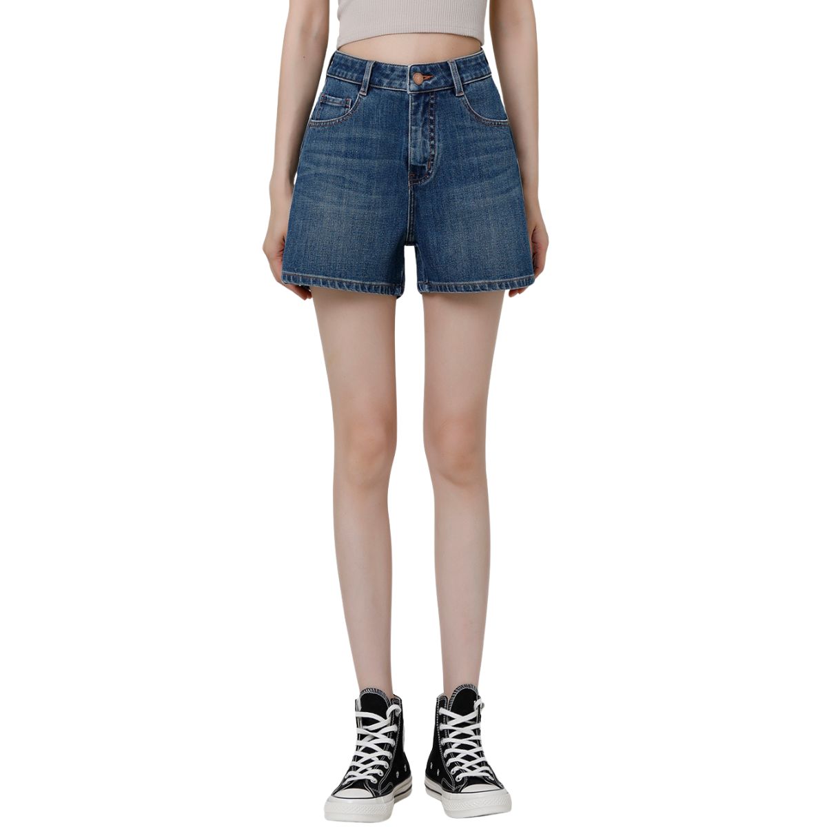 High-Rise Whisker Denim Shorts