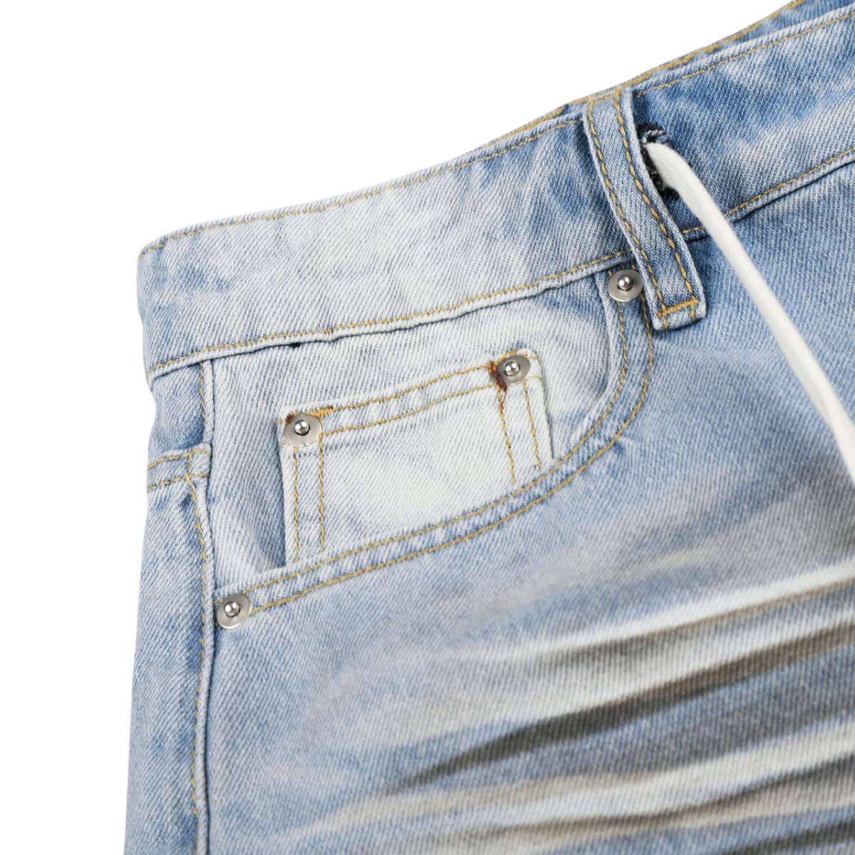 Vintage Washed Distressed Cat Whisker Denim Bermuda Shorts