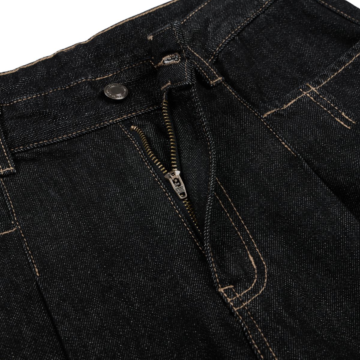 Creased Raw Denim Straight‑Leg Jeans