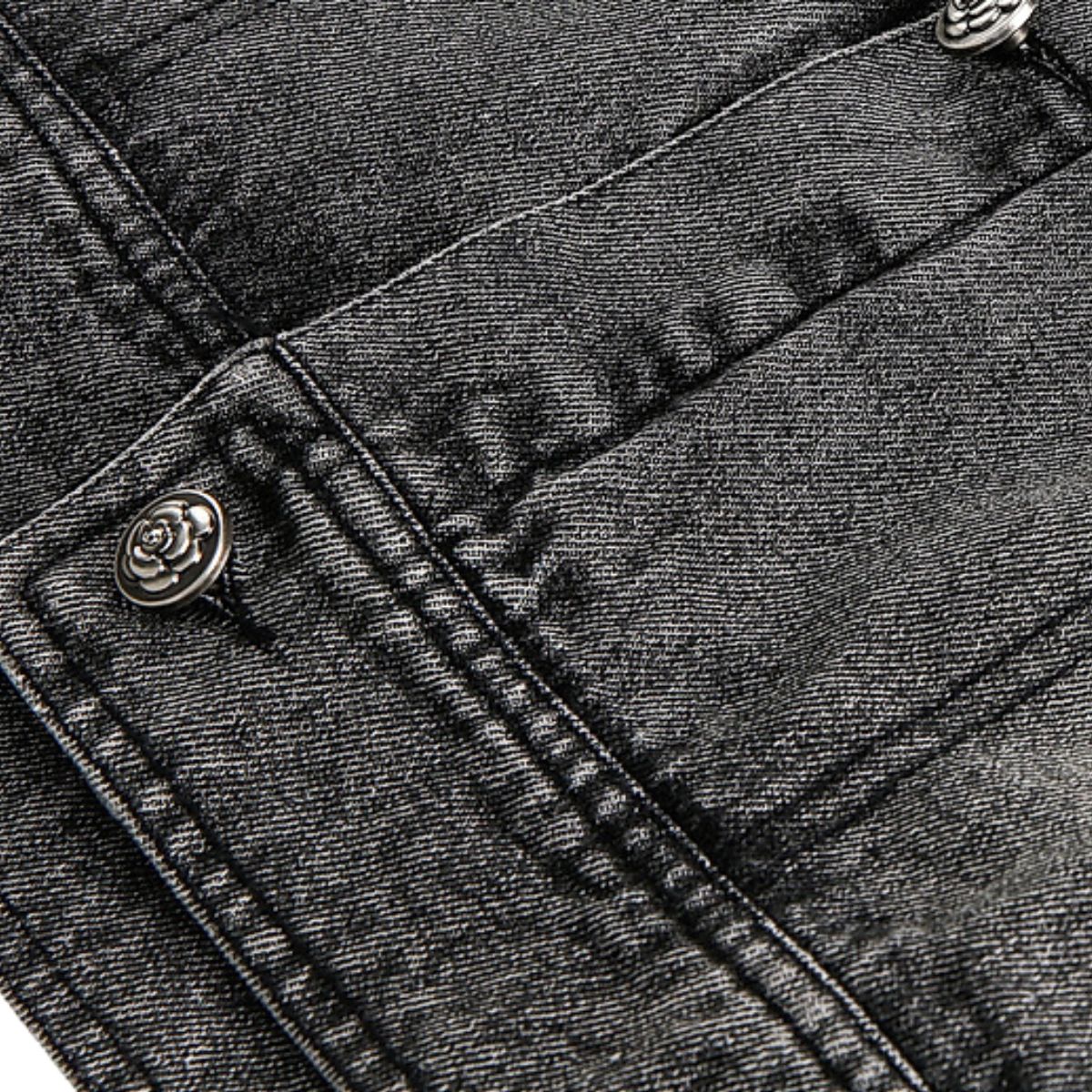 Stitched Diamond Design Relaxed Water-washed Denim Work Jacket