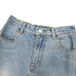 Faded Distressed Pleat Panel Oversized Loose Flared Jeans