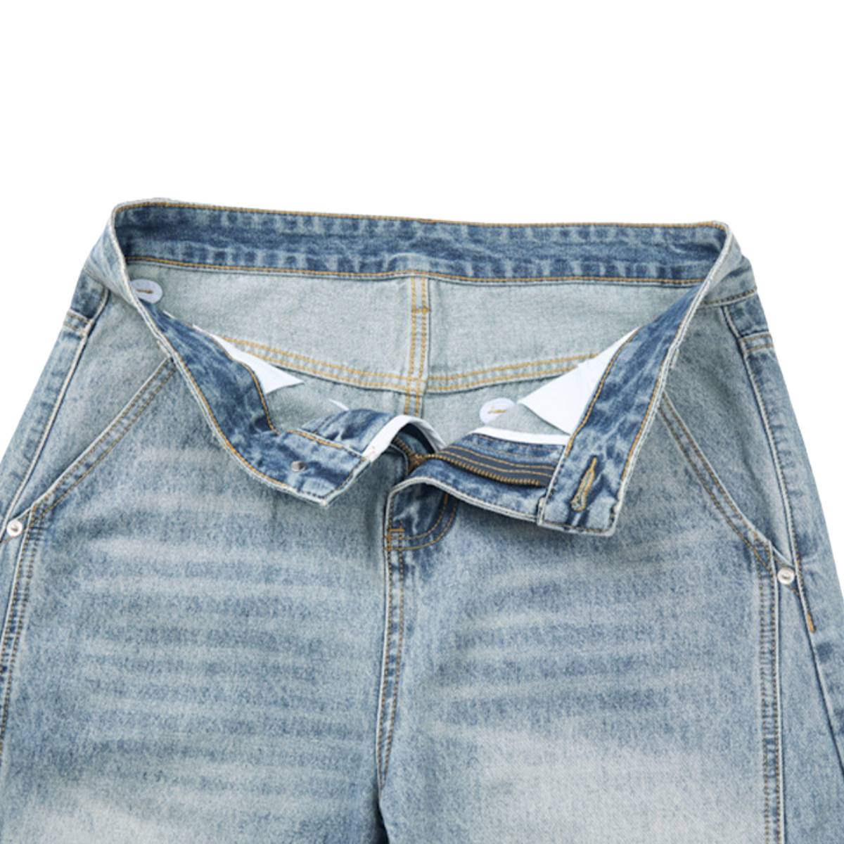 Vintage Washed High Waist Distressed Relaxed Straight Leg Denim Jeans