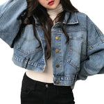 Cropped Denim Button-Front Jacket