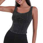 Knit Denim Corset Crop Fitted Tank