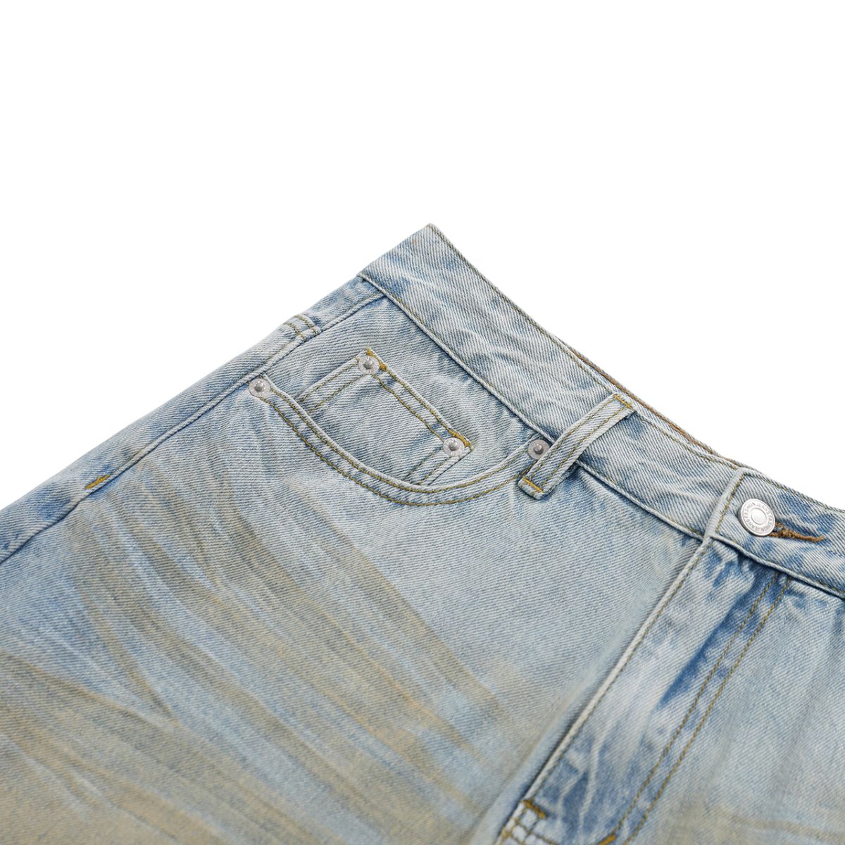 Layered Two-Tone Distressed Denim Bermuda Shorts
