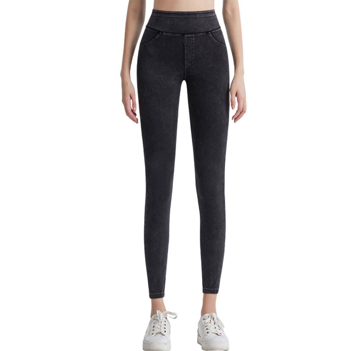High Waisted Washed Denim Capri Leggings
