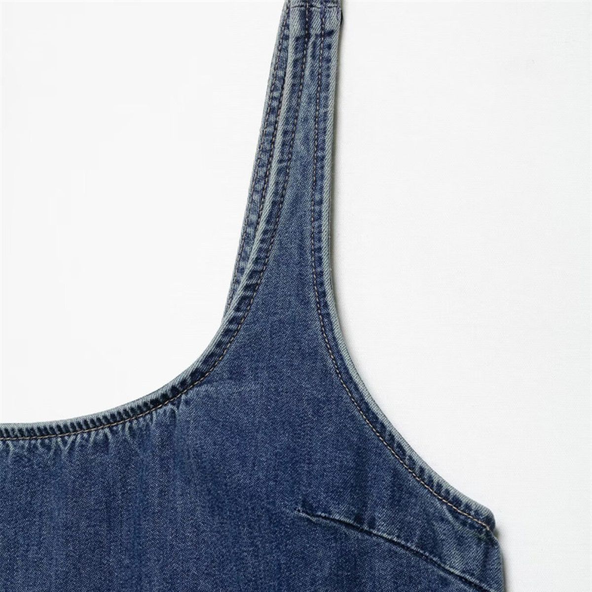 Strappy Pleated Denim Mini Dress