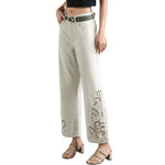 Risen Jeans Wide Leg Embroidered Cut-Out Ankle Jeans
