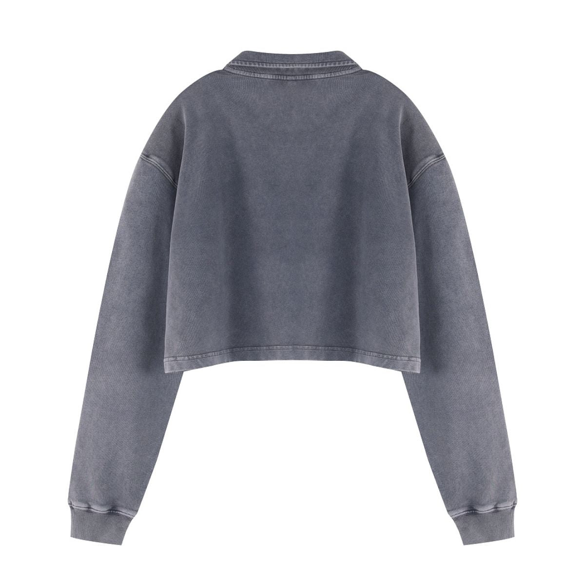 Heavyweight Snow Wash Collared Cropped Long Sleeve Sweatshirt