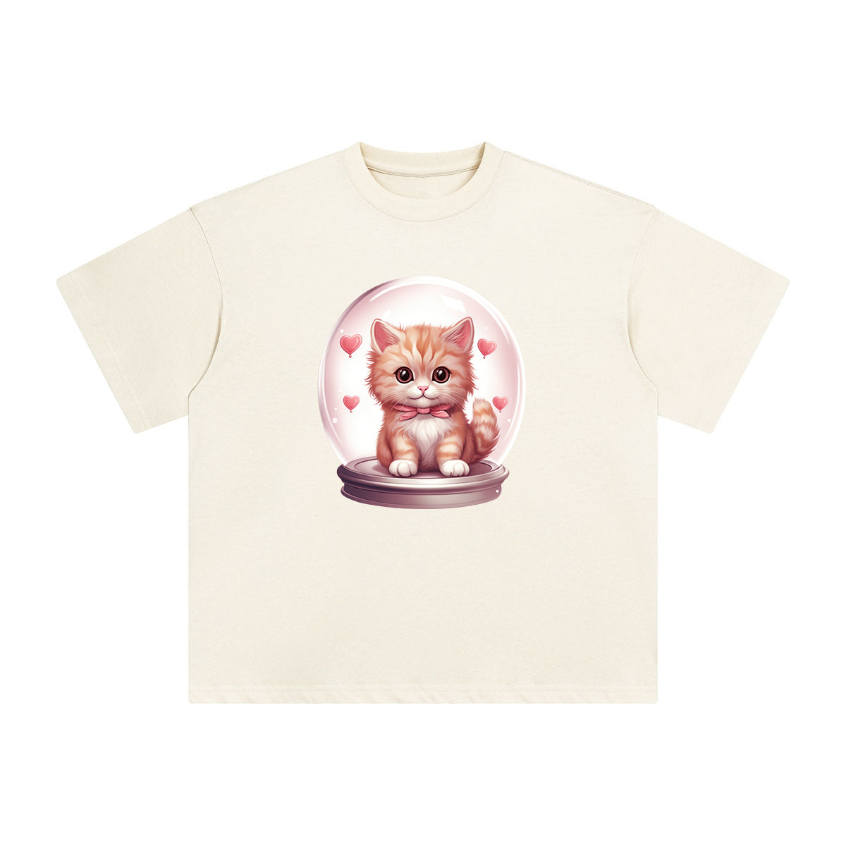 Valentine Kitten Globe Graphic Tee-INNBLAC Fashion Apparel