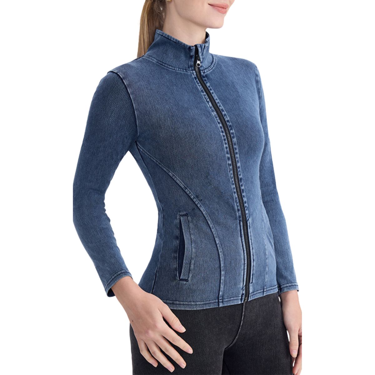 Knit Denim Slim Fit Zip-Up Jacket