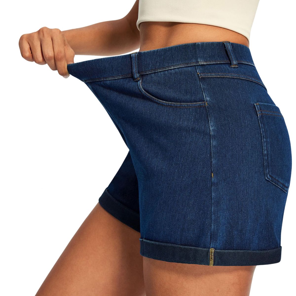 High‑Rise 3‑Inch Hot Pants Comfort Knit 4‑Way Stretch Women's Denim Shorts