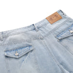 Washed Lightning Pattern Wide Flare Jeans