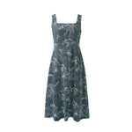Denim Jacquard Square-Neck A-Line Midi Dress