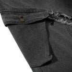 Men's Washed Distressed Denim Pants Wide Leg Patchwork Raw Edge Unique