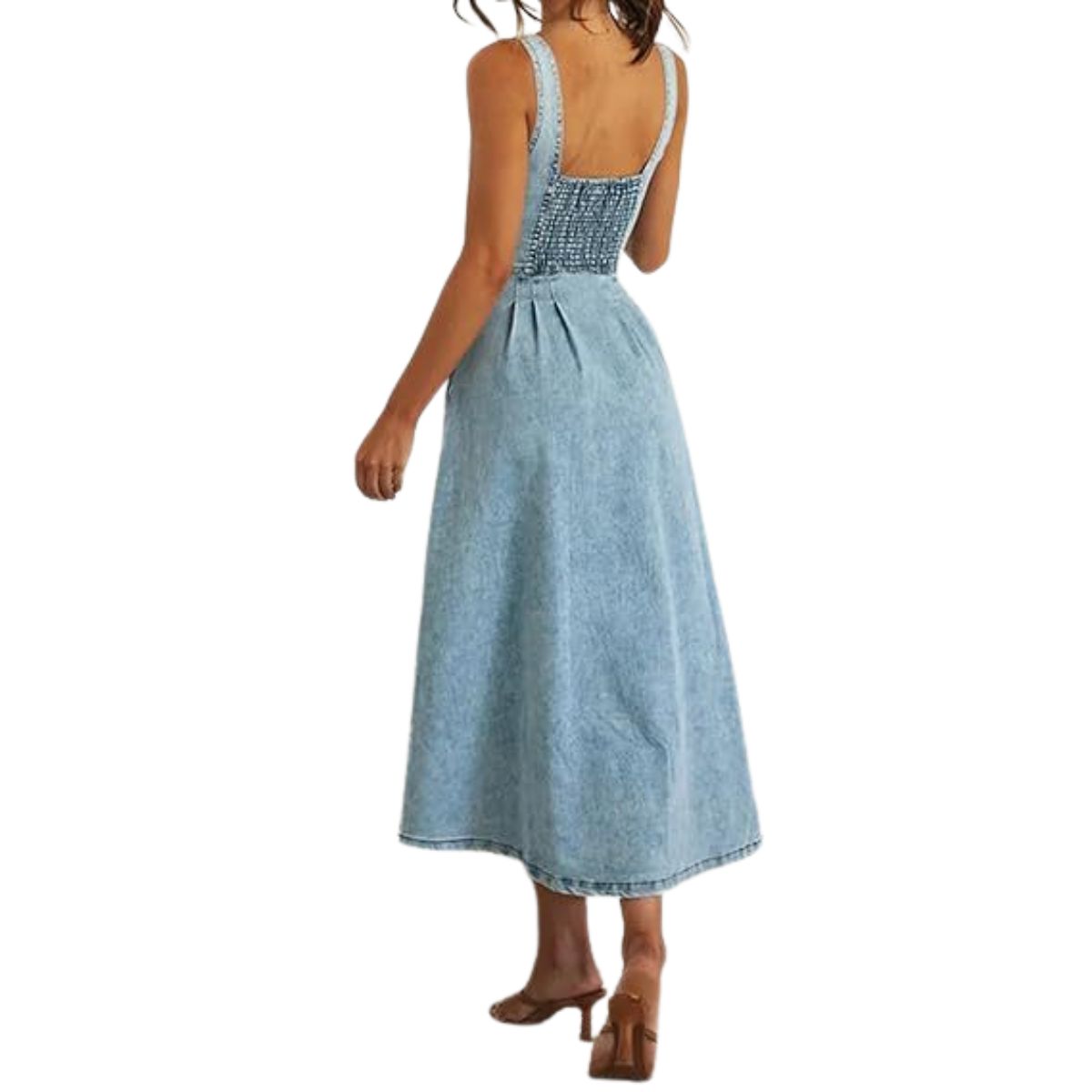 Button-Up Fitted Denim Cami Mididress