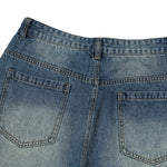 Vintage Wash Faux Layered Baggy Curved Leg Denim Jeans