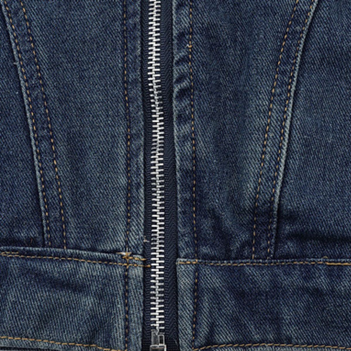 Heavy Industry Retro Zipper Stand Collar Motorcycle Wear Washed Denim Jacket