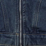 Heavy Industry Retro Zipper Stand Collar Motorcycle Wear Washed Denim Jacket