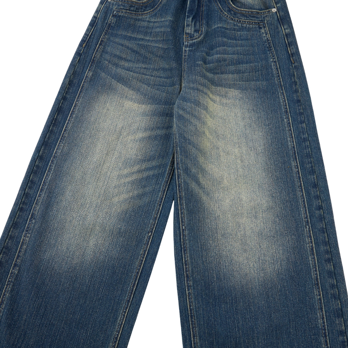 Vintage Whiskered Slub Relaxed Wide-Leg Denim Pants